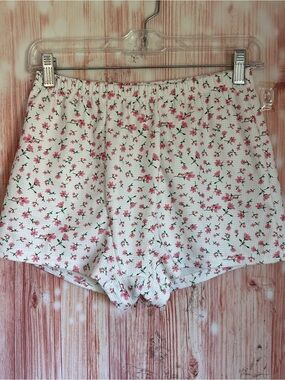 Cha Cha White Daphne Pink Ditsy Floral Print Stretch Lounge Shorts Size M